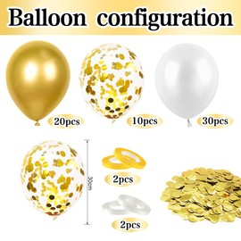 Balloons Metallic Gold Set, 60 Pieces Balloons Golden Confetti, Gold White Balloons, Wedding Balloons, Helium Balloons for Birthday Decoration, Wedding, Party Decoration, Valentine's Day