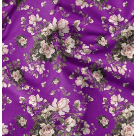 Soimoi Purple Moss Georgette Fabric Leaves & Rose Floral Print Fabric by the metre 42 Inch Wide