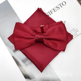 Medsuo Adjustable Bowtie and Pocket Square Set Men Bowtie and Handkerchief Solid Color Double Fold Pre-Tied Bow Tie for Dinners, Weddings, Parties, Business, Proms - Burgundy