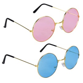Jomnvo 2 Pieces Hippie Retro Sunglasses John 60's Style Round Colored Glasses Fancy Dress Costume Accessories,retro glasses round