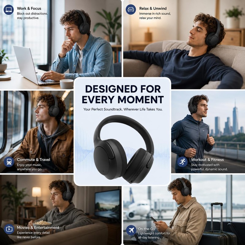 MZYML Active Noise Cancelling Headphones, Wireless Over Ear Bluetooth 5.4
