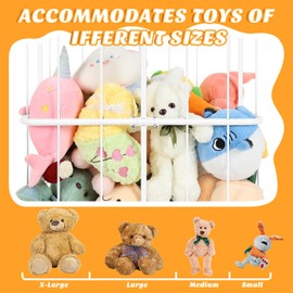 Stuffed Animal Storage Holder Toy Storage Organizer Rolling Stuffed Animal Storage Zoo Plush Storage Holder with Elastic Band for Playroom Bedroom Nursery, Large Capacity, White