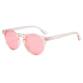 Long Keeper Retro Round Polarised Sunglasses Mens Womens Small Circle Sunglasses Classic Vintage Shades Unisex UV400 Protection Round Sun Glasses (Clear Pink Frame Pink Lens)