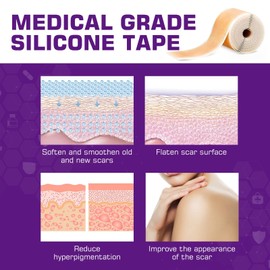 Kelinul Silicone Scar Sheets(1.6 x 120"Roll) Scar Removal Silicone Scar Tape for Softening and Flattening Scars, Acne, C-Section, Keloid Surgery, Painless Removal, Reusable, Washable, 12 Month Supply