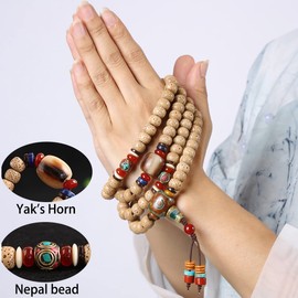 FAZOVIN Genuine Aged Bodhi Seed Bracelet 108 Mala Beads Necklace- Meditation Prayer Beads for Women(Nepalese style 30 Inches)