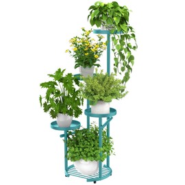 TOSKING 5 Tier Metal Plant Stand Indoor， Plant Shelf, Corner Shelf Flower Pot Stand for Outdoor Plant Stand for Living Room Balcony Garden Patio Bedroom (5Tier-38''-Blue)