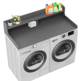 Dwscroad Washer Dryer Countertop with 2-Tier Shelf, 54" W X 27.5" D Wood Washer and Dryer Countertop, Laundry Topper for Washer and Dryer (Medium Gray)