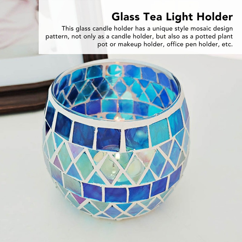 Purple Blue Mosaic Glass Candle Holder Romantic DIY Scented Candle
