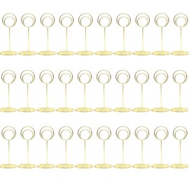 30 Pieces Table Number Holder Place Card Holder Wedding Name Numbers Menu Memo Note Card Photo Holder Clip Stand with 100Pcs Blank Kraft Paper (Gold)