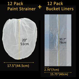 Belinlen Paint Strainer 5 Gallon White Fine Mesh Paint Filter Bag Elastic Opening Strainer Bags 24 Pack (Paint Strainer & Bucket Liners, Each 12 Pack)