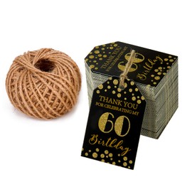 WRAPAHOLIC Gift Tags with String - 100PCS 60th Birthday Paper Tags with 100 Feet Natural Jute Twine for Birthday, Anniversary, Party Favors