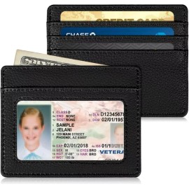 Unbranded Genuine Leather Credit Card Holder Wallet RFID Blocking Secure Zipper Wallet - Slim Black