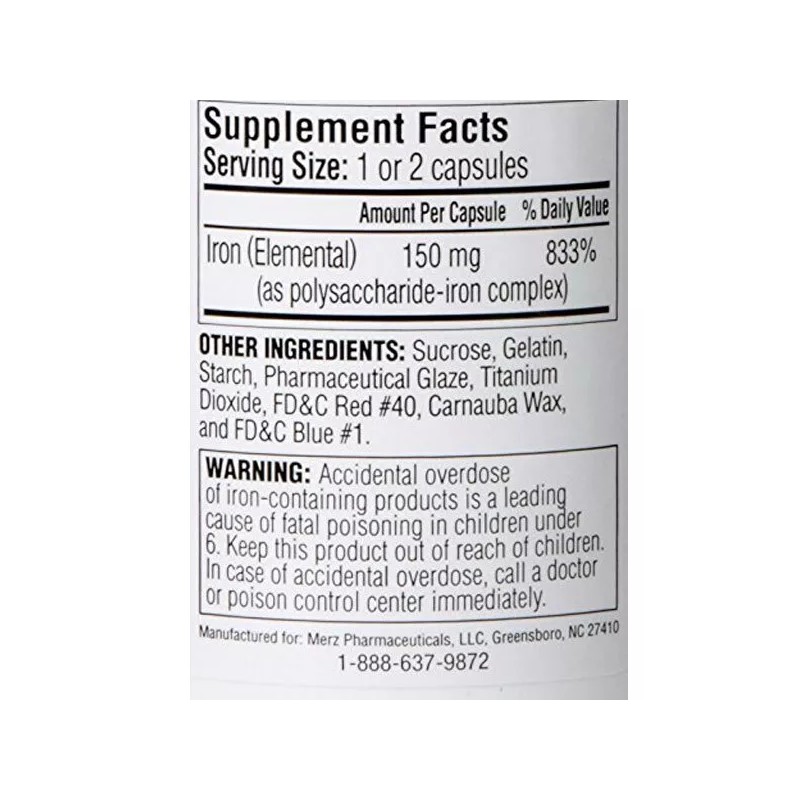 Nu Iron 150 Polysaccharide Iron Complex Supplement Capsules Blood Health