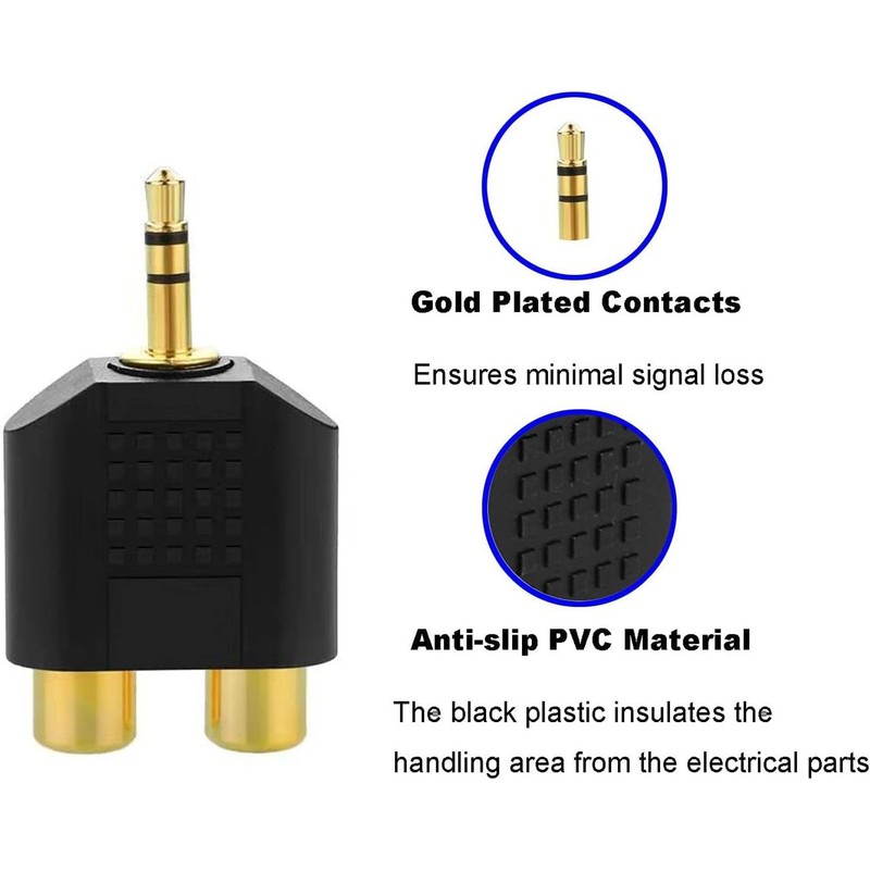 AYMBH Gold-Plated 3.5mm Male Stereo Jack to 2 RCA Female