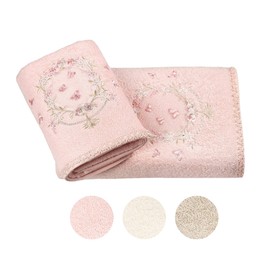 CONCETTI DI LUSSO Beyza Organic Cotton/Guipure Embroidered Luxury Towels - Soft and Washable Turkish Bath Towels for Hands, Face and Hair – Set of 2 in Gift Box - Rose