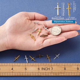 Craftdady 150pcs Tibetan Style Alloy Cross Pendants Antique Silver Golden Bronze Metal Dangle Charms Hang Ornament 17x8mm for DIY Earring Bracelet Necklace Jewelry Making