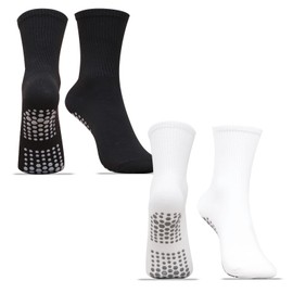 GOZINA 2 Pairs Pilates Socks, Yoga Socks for Women 35-40, Pilates, Sports, Ballet, Therapy, Stopper Socks Women Children Black White, white / black