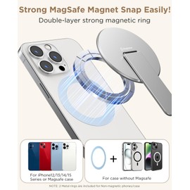 Magtame Magnetic Phone Kickstand Grip, 3 in 1 Snap-on Phone Stand, Holder & Grip, Foldable & Adjustable for Hands-Free Viewing | Compatible with Mag &Safe for Phone 16 15 14 13 12 Pro,Silver
