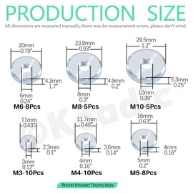 Keadic 46Pcs Round Knurled Thumb Nuts Conector Lock Adjusting Nuts,6size,Iron Round Knobs Fasteners for 3D Printer Parts, Silver Tone(M3, M4, M5, M6, M8, M10) Blue White Zinc