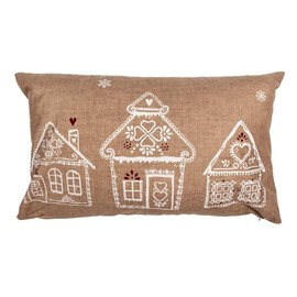 Clayre & Eef Cushion Cover 30 x 50 cm Brown Polyester Gingerbread House Decorative Cushion Cover