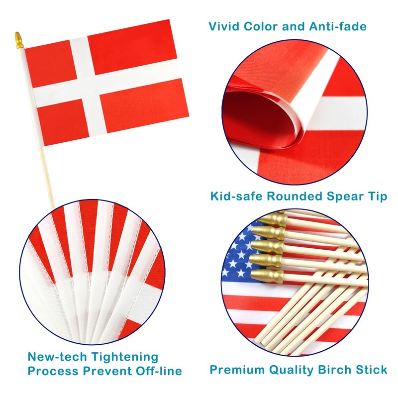 QQSD Denmark Small Flag Danish Dane Stick Mini Hand Held