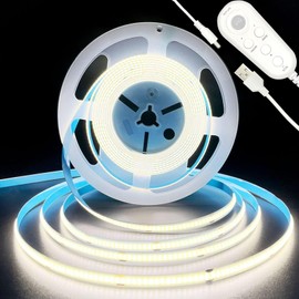 Clearhill Motion Sensor Dimmable Flexible LED Strip Lights,6.56FT/2M,Cool White 6500K Bright Lights,8mm Width,320LEDs/M,Not Waterproof IP 20,USB Powered 5V for Closet Light Bedroom Cabinet Stair