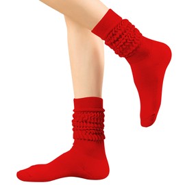DOOVID Womens Slouch Socks Knee High Socks for Women Cotton Long Scrunch Sock Boot Socks Pure Red, Pure Red, One Size