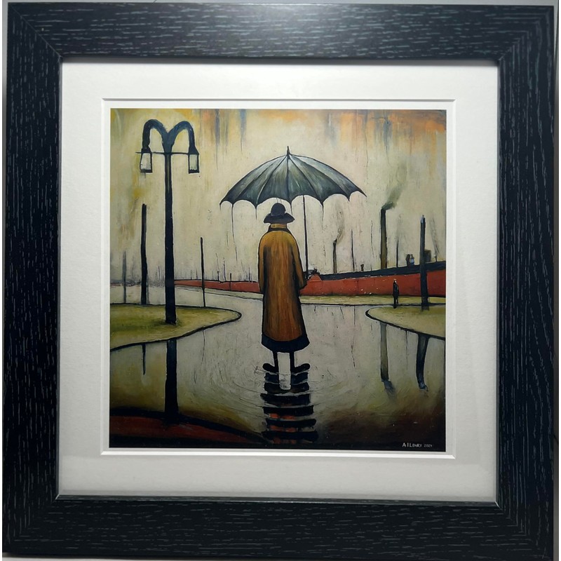 Greetingles Lowry-Style 12"/31cm Square Framed Print. Beautiful Black Ash Frame