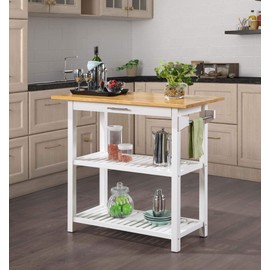 Convenience Concepts Designs2Go 3 Tier Butcher Block Kitchen Prep Island 40" - 3 Tier Modern Cooking Cart with Drawer, Food Serving Station for Kitchen, Dining Room, White