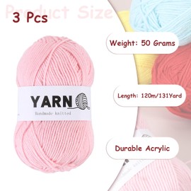 Rebower 3Pcs Pink Acrylic Yarn 400 Yard 4 Ply Soft Crochet Yarns Sport Weight Yarn,[for DIY Crocheting Knitting Craft Blankets Hats]-150g