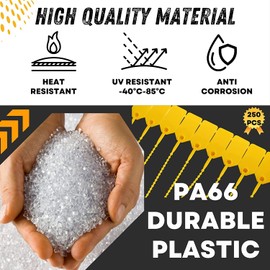 JAVIKA 250pcs Plastic Tamper Seal Tags, Cable Labels, Pull-Tite Security Seal, Zip Ties, Cord Labels for Luggage Tag, Electronics, Cable Management Ties, Fire Extinguisher Tags-(9.2 inch, Yellow)