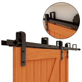 Bypass Sliding Barn Door Hardware Kit 6FT- for Double Wooden Doors - Smoothly & Quietly - Easy to Install (J Shape Hanger)