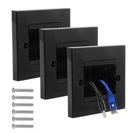 Cable Entry Cover 3pcs Brush Plate in Wall Cable Management Wall Mounted Brush Faceplate Standard Black Wallplate with Black Brushes