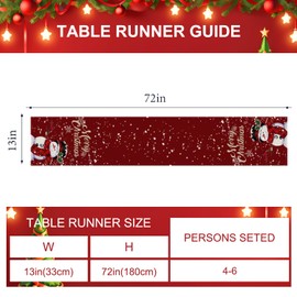Snowman Snowflake Red Merry Christmas Table Runner, Seasonal Kitchen Dining Table Decorations for Christmas Holiday Theme Home Party Decor 13x72 Inch