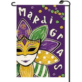 Mardi Gras Masquerade Mask Garden Flag 12x18 Inch Vertical Double Sided New Orleans Carnival Flower Small Flags Farmhouse Outside Decoration For Yard (ONLY FLAG) KH13