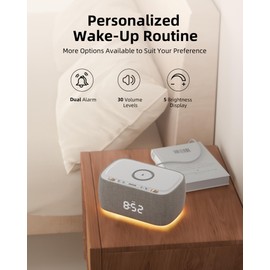 EZVALO Alarm Clock with Wireless Charger,Multifunctional Digital Clock Radio with Speaker,Dimmable LED Display with 9V&2A Fast Charging Port,Night Light for Bedroom, Gray