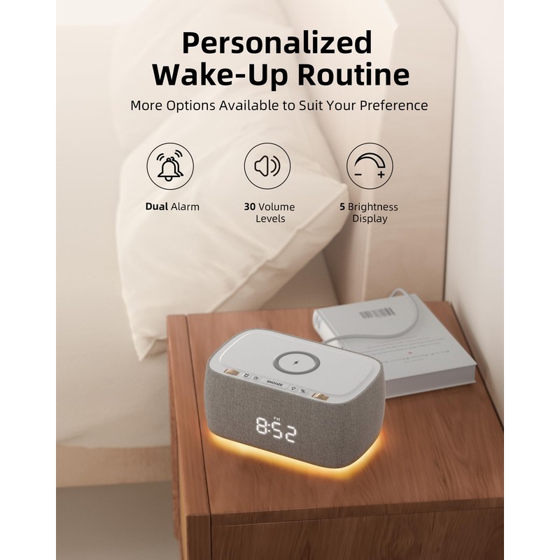 EZVALO Alarm Clock with Wireless Charger,Multifunctional Digital Clock Radio with