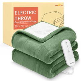 HOMLYNS LuxeHeat Heated Blanket Electric Blanket, Soft Flannel Sherpa Heated Throw, Heating Blanket with 5 Heat Settings, 3 hrs Timer Auto Shut Off (50x60 inches, Green)