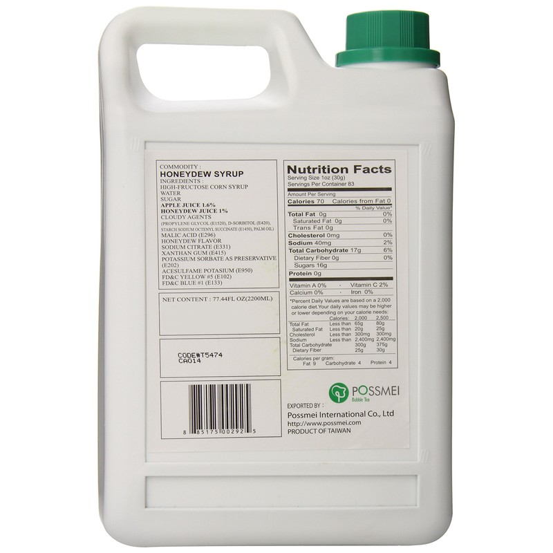 Possmei Flavored Syrup, Honeydew, 5.5 Pound