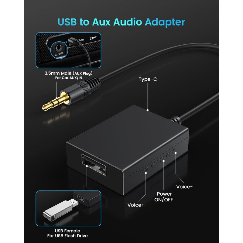 ANDTOBO USB to Aux Audio Adapter, 3.5mm Male to USB