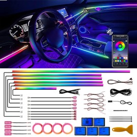 Acrylic Interior Car LED Strip Lights, Colorful 22-in-1 Car Ambient Lighting Kit, with APP Control, 622 LED Fiber Optic Strip Lights for Cars, Supports Neon Sync with Music DIY Mode.