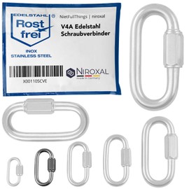 10 pcs 4-mm V4A Stainless Steel Screw Carabiner Short Straight Robust Shape Breaking Load 600 kg Screw Connector Chain Connector Emergency Screw Chain Quick Release Fastener