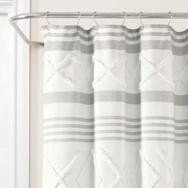 Lush Decor Urban Diamond Stripe Woven Tufted Eco-Friendly Recycled Cotton Shower Curtain, 72" x 72", Gray