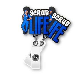 Reflections By Zana Set of 2 Blue & White Scrub Life Retractable ID Badges for Healthcare Worker, Medical Working Professional, CNA with Swivel Clip