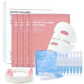 Mascarillas Faciales Bio Mascarilla Colageno 4pcs - Mascarilla de Colgeno Incluir cido Hialurnico 10pcs, Hydrogel Mask Sheet Minimiza los Poros...    