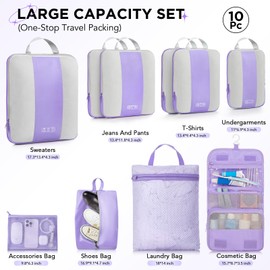 10 Set Compression Packing Cubes for Travel Essentials,Compressible Expandable Packing Cubes for Suitcase,OlarHike Luggage Organizer Bags for Travel,Handy Helper for Organizing Clothes(Light Purple)