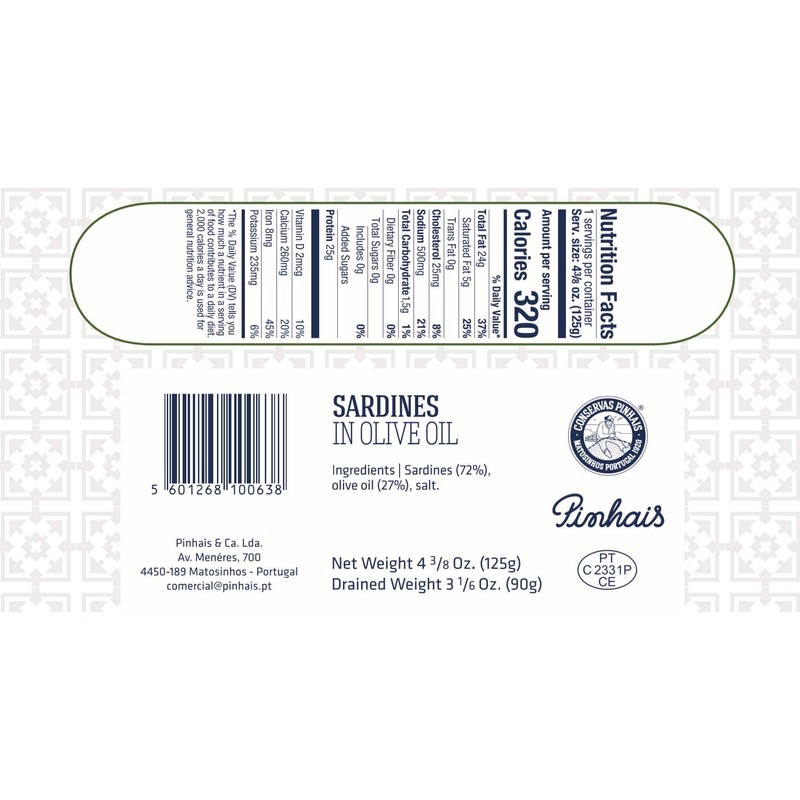 Pinhais Canned Sardines in Virgin Olive Oil, 4.4oz (Pack of