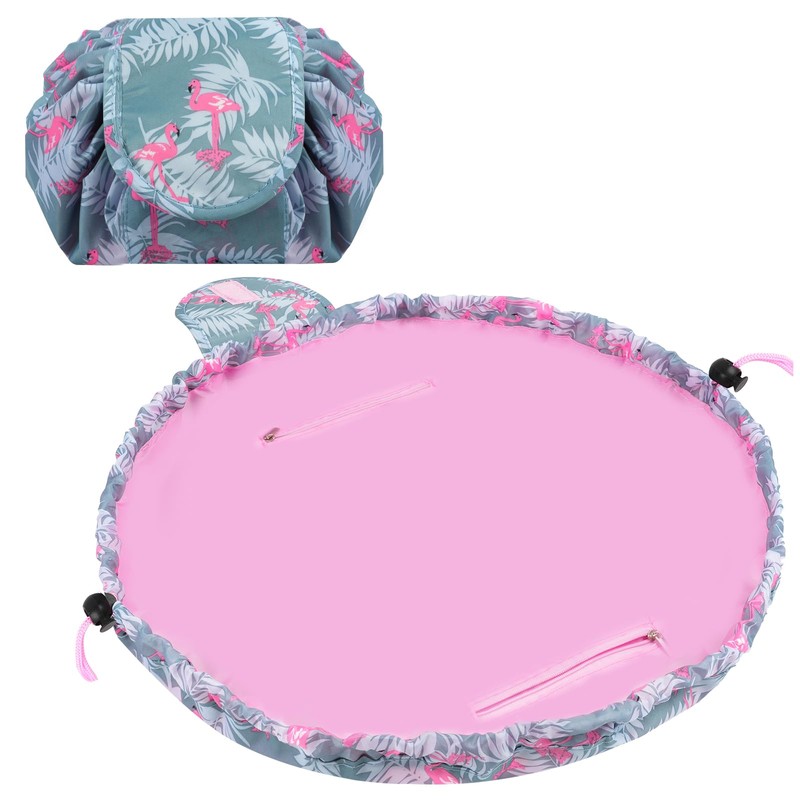 URAQT Lay Flat Drawstring Makeup Bag, Large-Capacity Travel Cosmetic Pouch,
