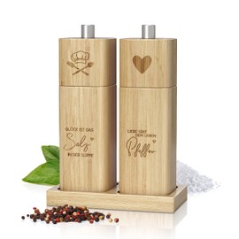 ELBFUCHS® Salt and Pepper Mill Wood Large [New] Loving Set of 2 Pepper and Salt Mill with Ceramic Grinder Ideal for Wooden Wedding Gift Housewarming Bridal Night