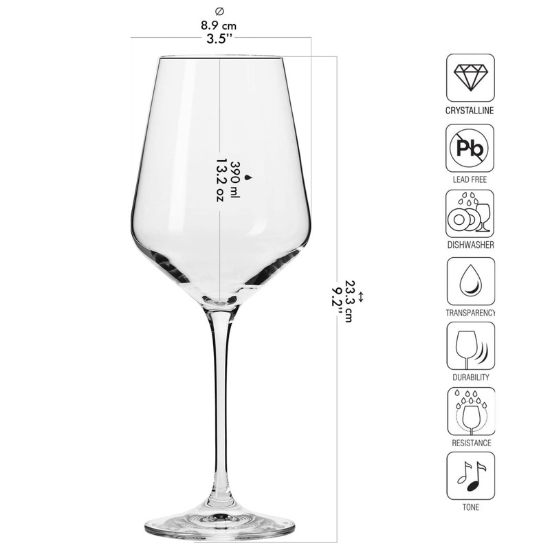 Krosno Large White Wine Glasses Set of 6, 13.2 oz,